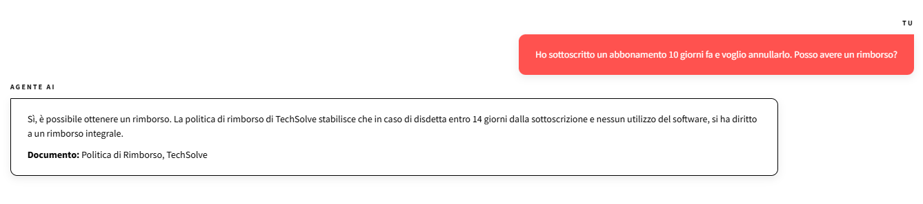 Screenshot agente AI aziendale con chat intelligente e risposte contestuali